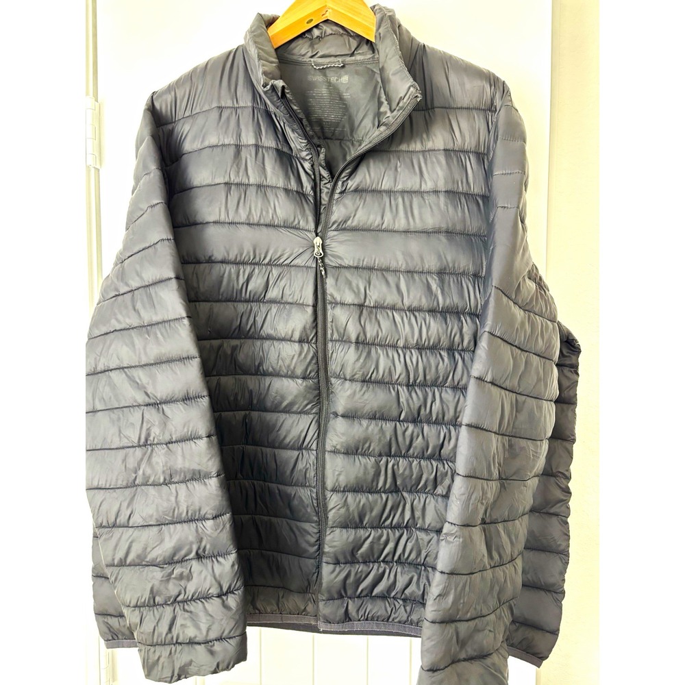 SwissTech Mens Black Packable Quilted Puffer Jacket XL outdoor cabincore